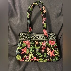 Vera Bradley Shoulder Bag Medium Black And Botanical Floral Design